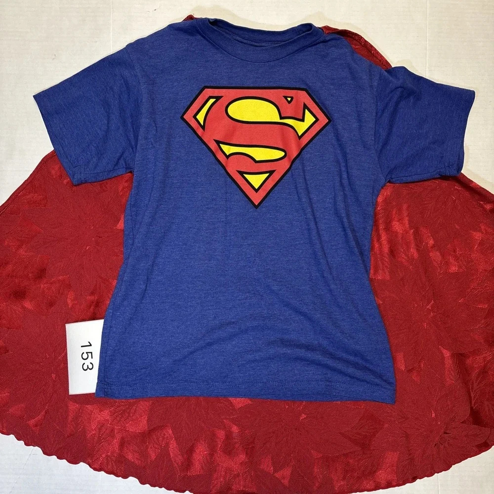 DC Comics Superman Cape Shirt Kids XL 14/16 Blue Red Costume Graphic T-Shirt